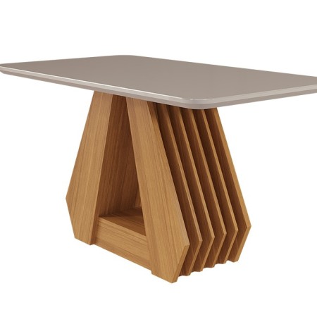CJ Mesa de Jantar Ágata Cimol Cinamomo Off White C 04 cadeiras de madeira Paola Linho Bege