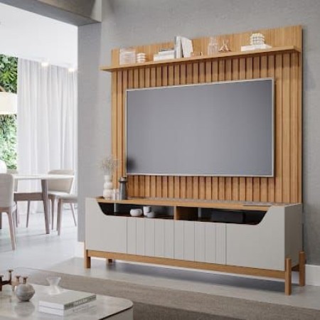 Conjunto Painel Ripado Trend+ Bancada Moema Off Nature