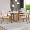Sala de Jantar Natali Henn Nature Off White Com vidro 4 Cadeiras Mila Nature Linho