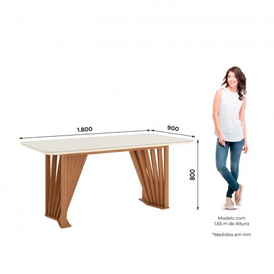 Sala de Jantar Adriana Henn Nature Off White Com Vidro 06 Cadeiras Ivy Corano Caramelo Linho Creme - Imagem 3