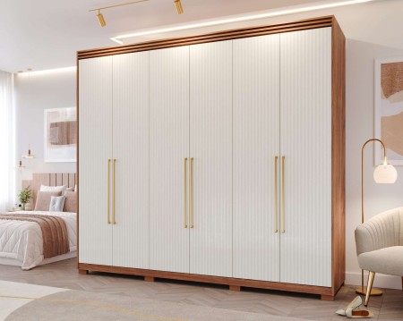 Guarda-Roupa Aurora Panan Cinamomo Grafiato 06Pts 05Gts Espelho Pés