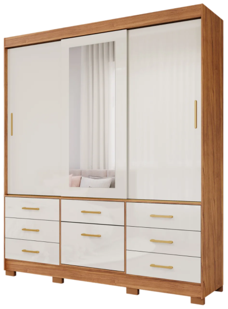 Guarda-Roupa Luiza Panan Cinamomo Off White 04Pts 7Gts Espelho Pés