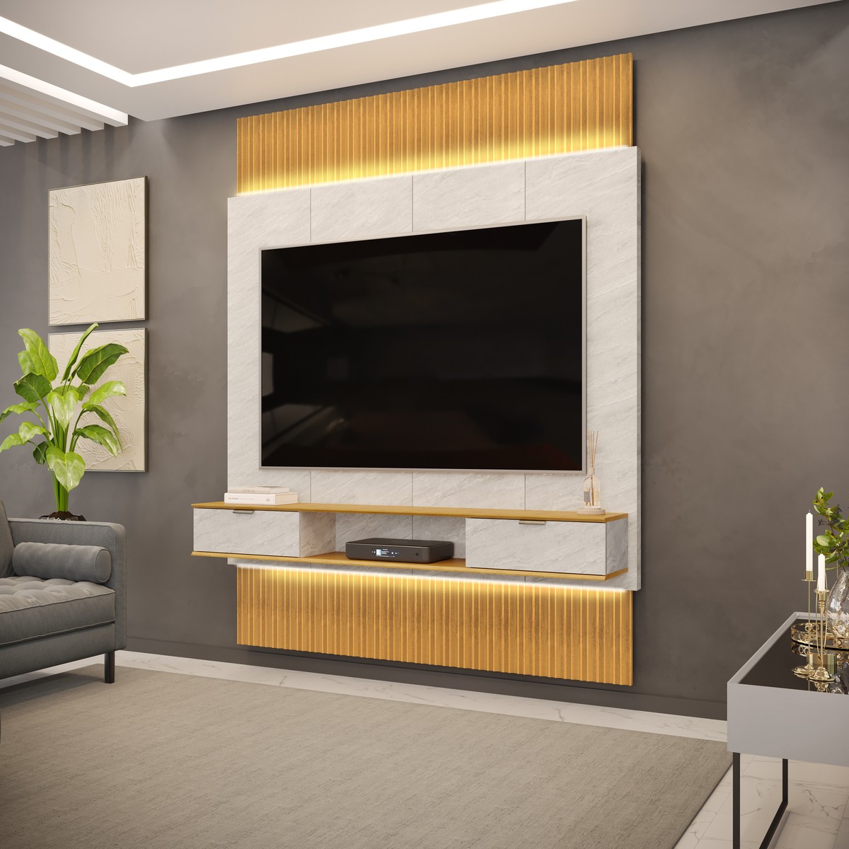 Painel Extensível Hit 190 DJ Móveis Cedro Quartzo - Imagem 2